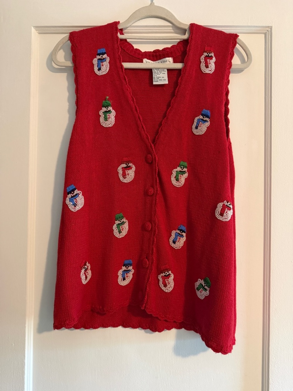 Vintage Victoria Jones Ugly Christmas Sweater Vest Beaded Snowman Medium